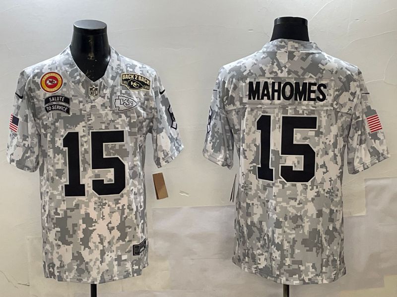 Men Kansas City Chiefs 15 Mahomes Camo 2025 Nike Salute to Service Limited NFL Jersey style 3
